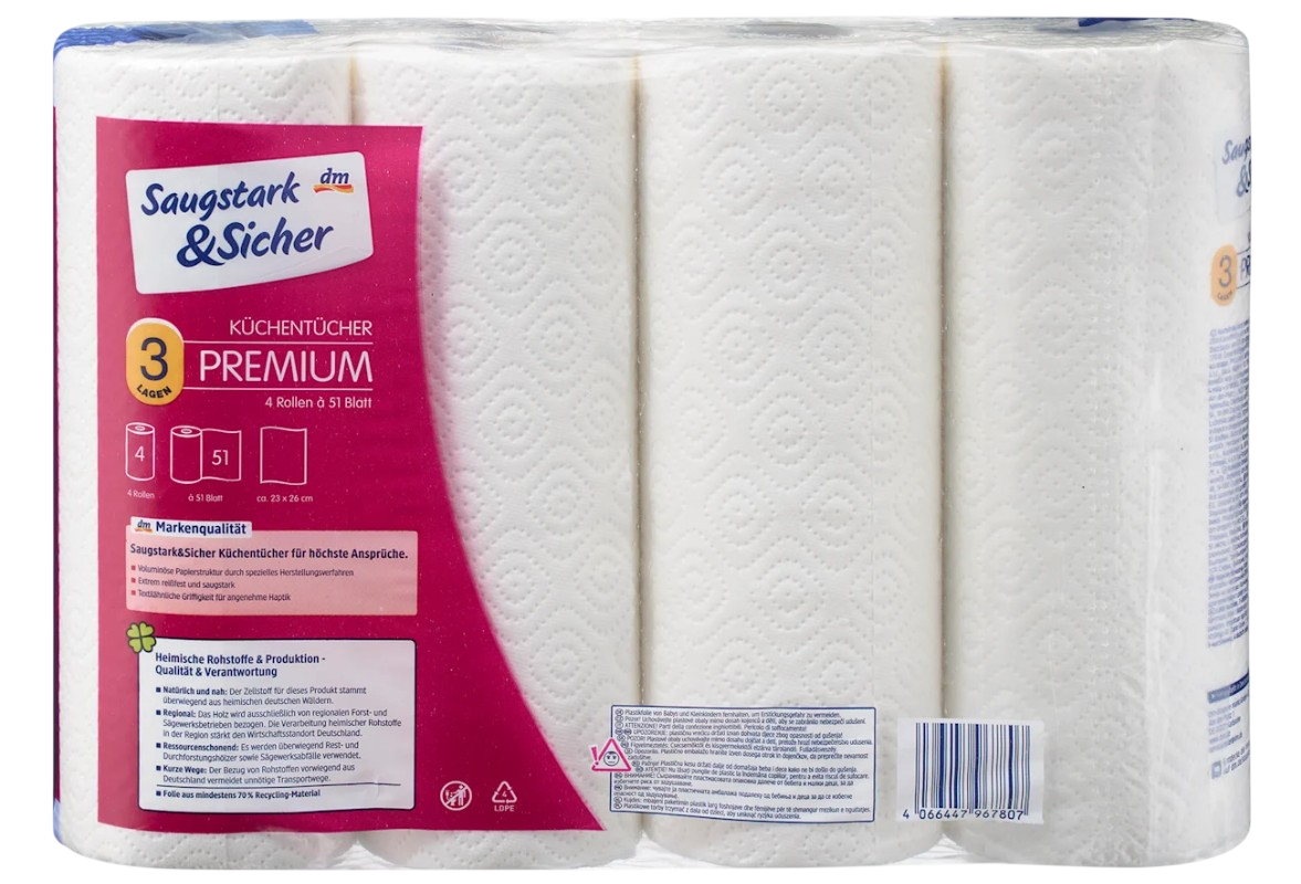 Premium-Küchenrollen, 3-lagig, 4×51 Blatt