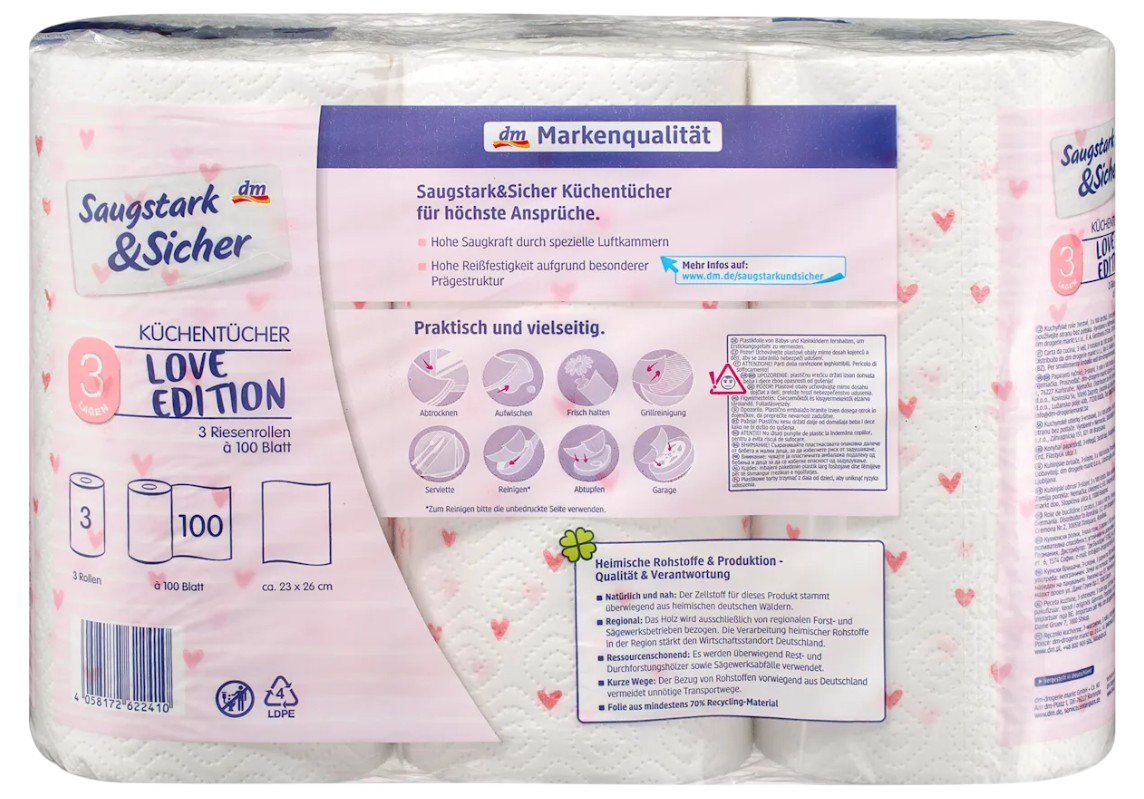Saugstarkes Küchenpapier, 3-lagig, Design, 3×100 Blatt