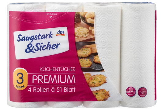 Premium-Küchenrollen, 3-lagig, 4×51 Blatt