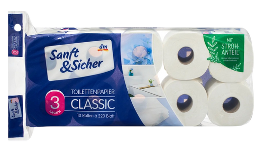 Stroh-Toilettenpapier, 3-lagig, 10×220 Blatt