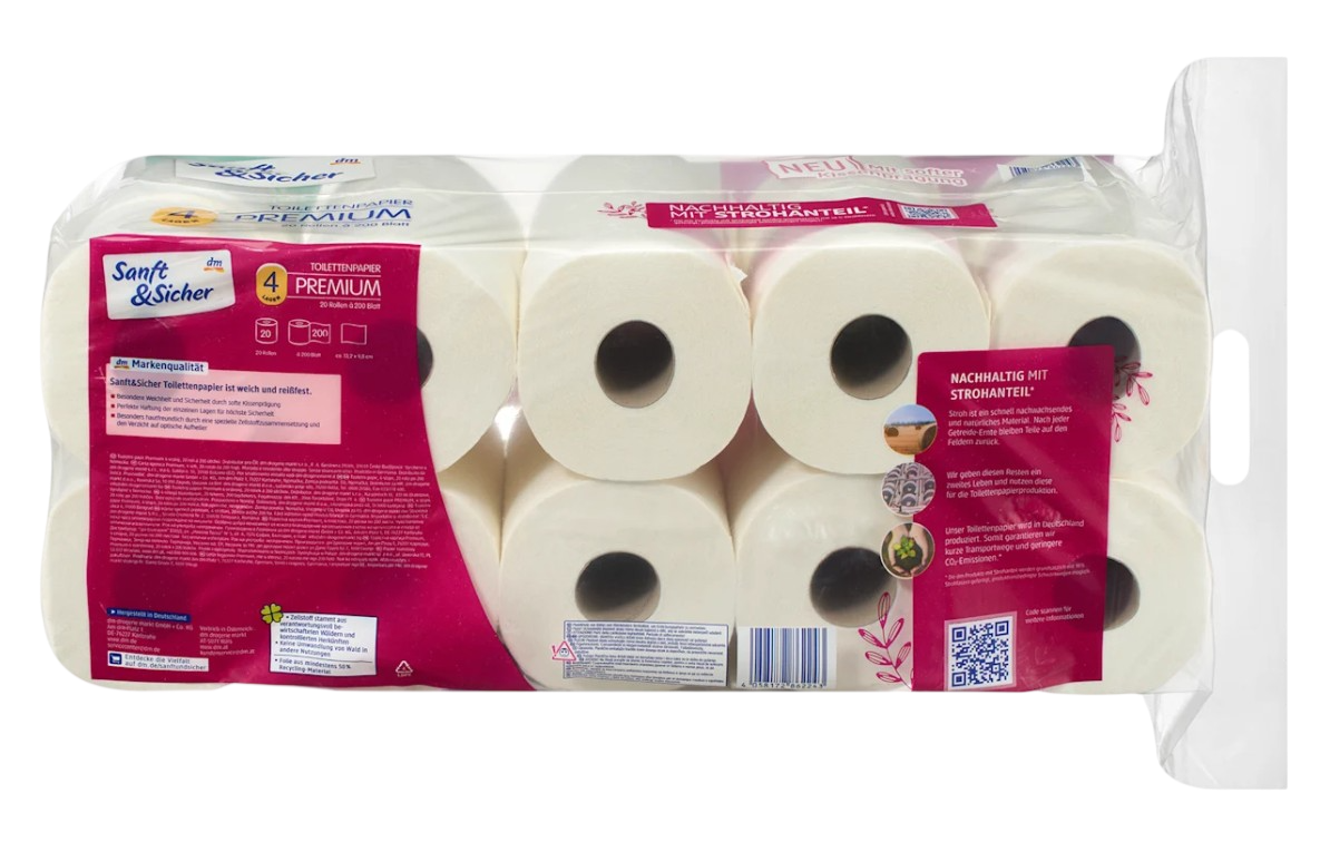 Premium-Toilettenpapier, 4-lagig, 20 Rollen à 200 Blatt