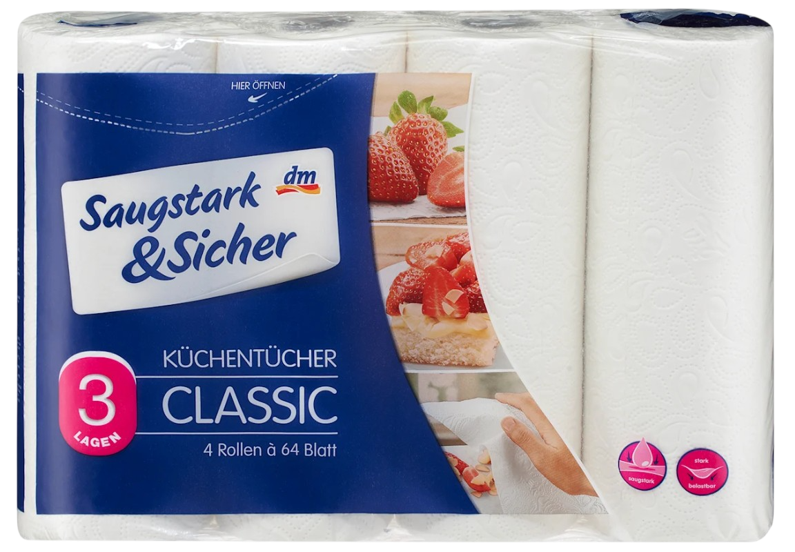 Küchentücher Classic, 3-lagig, 4 Rollen à 64 Blatt